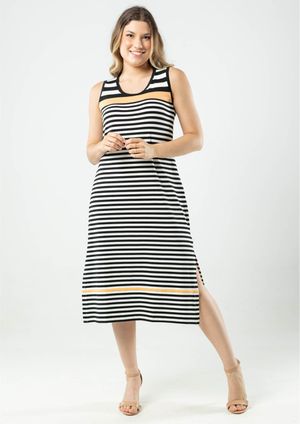 Vestido Midi Listrado Pau a Pique Preto
