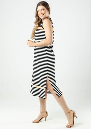 Vestido Midi Listrado Pau a Pique Preto