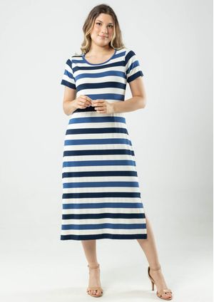 Vestido Midi Listrado Pau a Pique Azul