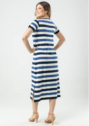 Vestido Midi Listrado Pau a Pique Azul