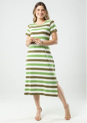 Vestido Midi Listrado Pau a Pique Verde