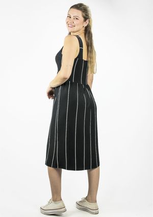 Vestido Regata Pau a Pique Listrado Preto