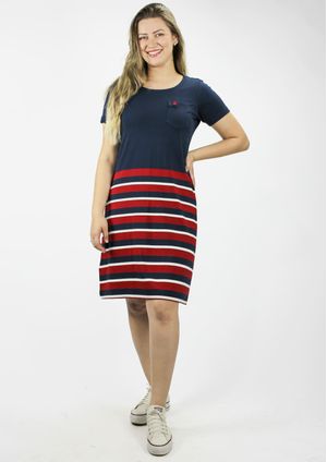 Vestido Pau a Pique Listrado Azul Marinho