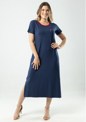Vestido Midi Pau a Pique Básico Azul Marinho