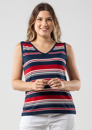 Regata Pau a Pique Listrada Azul Marinho e Vermelho