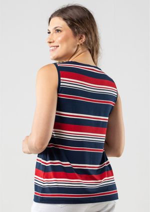 Regata Pau a Pique Listrada Azul Marinho e Vermelho