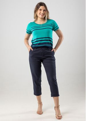 Calça Capri Pau a Pique Sarja Anarruga Azul Marinho
