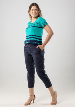 Calça Capri Pau a Pique Sarja Anarruga Azul Marinho