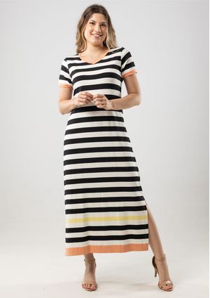 Vestido Longo Pau a Pique Listrado Preto