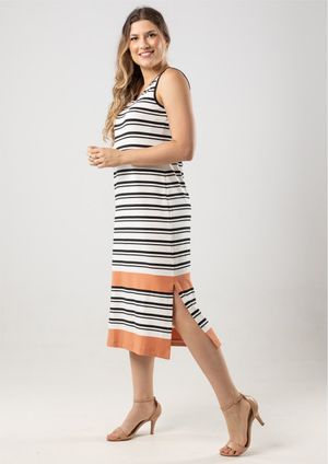 Vestido Midi Listrado Pau a Pique Preto