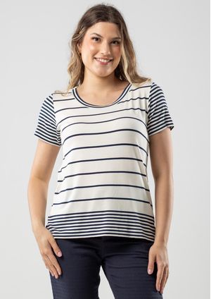 Blusa Pau a Pique Listrada Azul Marinho