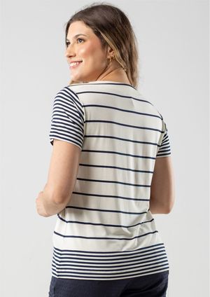 Blusa Pau a Pique Listrada Azul Marinho