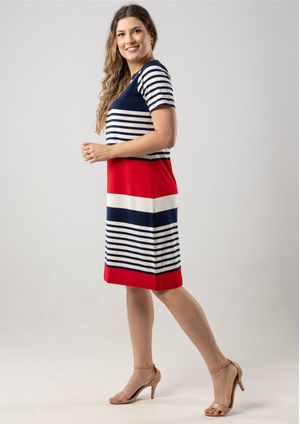 Vestido Pau a Pique Listrado Azul Marinho