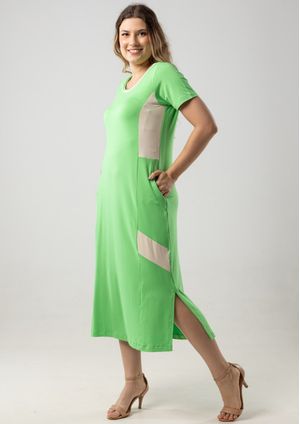 Vestido Midi Bicolor Pau a Pique Verde Limão