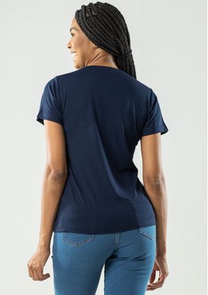 Blusa Pau a Pique Punho Decote V Azul Marinho