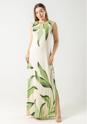 Vestido Longo Pau a Pique Estampado Verde