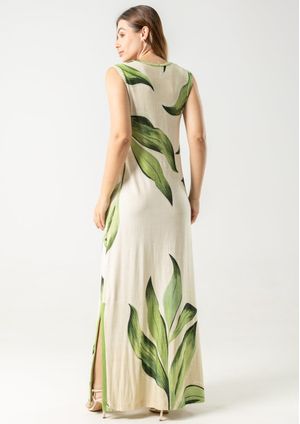 Vestido Longo Pau a Pique Estampado Verde