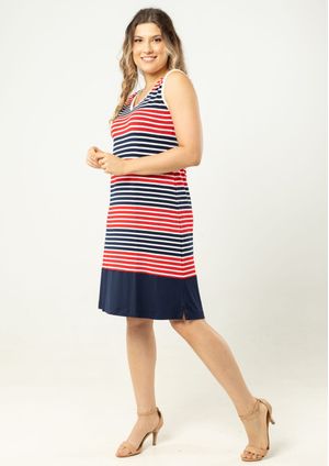 Vestido Regata Pau a Pique Listrado Vermelho
