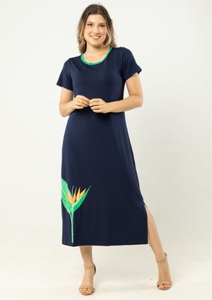 Vestido Midi Silk Pau a Pique Azul Marinho