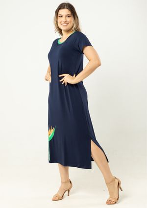 Vestido Midi Silk Pau a Pique Azul Marinho