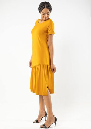 Vestido Pau a Pique Midi Básico Mostarda