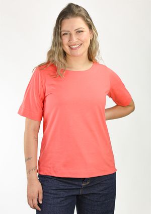 Blusa Pau a Pique Manga Curta Básica Coral