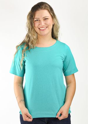 Blusa Pau a Pique Manga Curta Básica Azul Turquesa