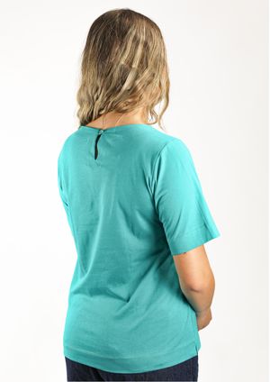 Blusa Pau a Pique Manga Curta Básica Azul Turquesa