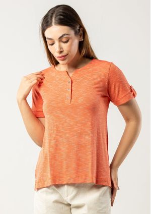 Blusa Pau a Pique Listradinha Coral