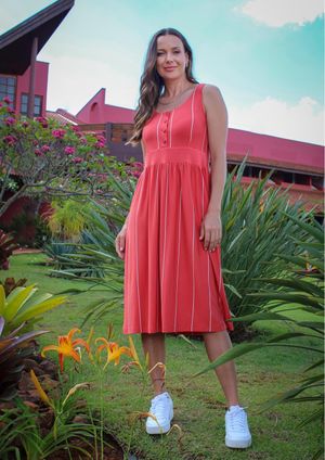 Vestido Regata Pau a Pique Listrado Terracota