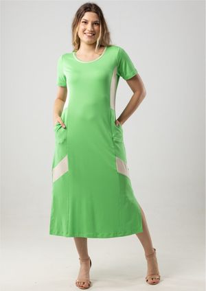 Vestido Midi Bicolor Pau a Pique Verde Limão