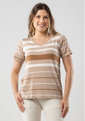 Blusa Pau a Pique Listrada Bege