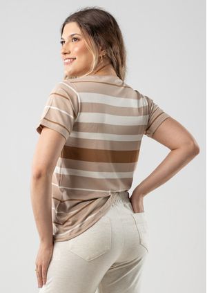 Blusa Pau a Pique Listrada Bege