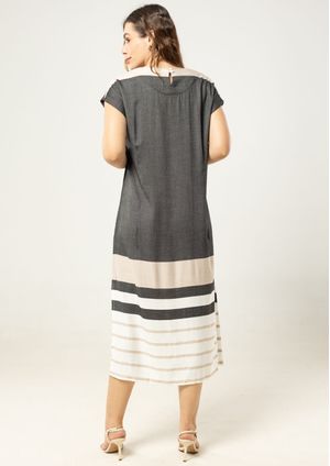 Vestido Pau a Pique Listrado Viscose Preto